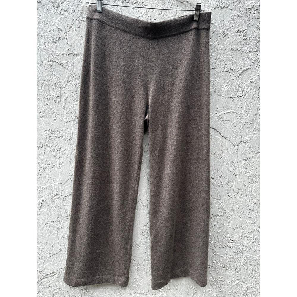 Neiman Marcus Cashmere Pants XL Brown Wide Leg Knit Crop Lounge High Rise